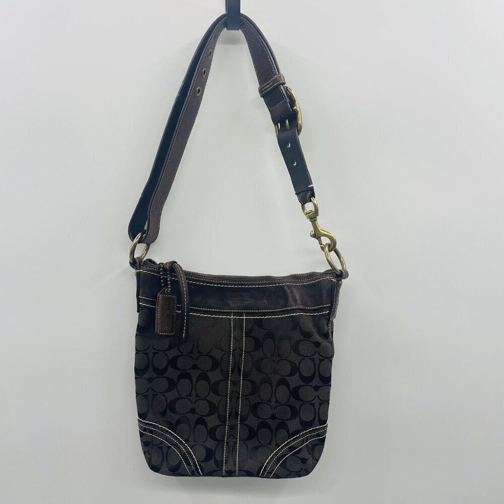 Coach Signature Logo Canvas/Leather Crossbody Shoulder Bag Purse Brown E06U-1040
